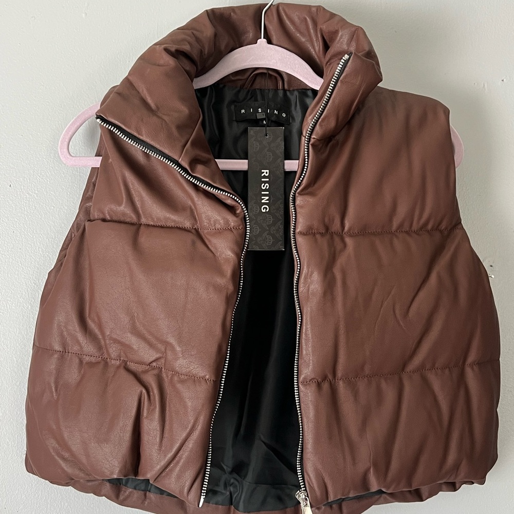 Rising Brown Puffer Vest with Zipper